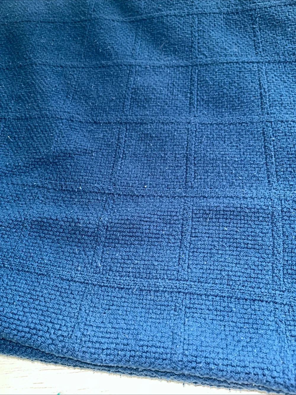 Lauren Ralph Lauren 100% Cotton  90”x90” Queen Blue Squares Waffle Blanket USA